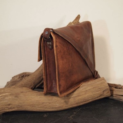 sac en cuir vintage à bandoulière 2boucle carré cartable