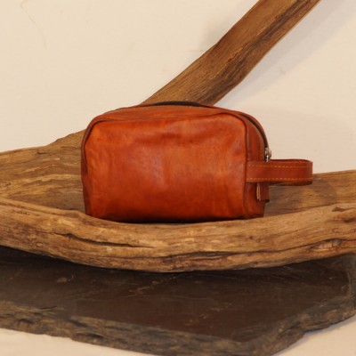 Trousse de toilette en cuir naturel - Vintage