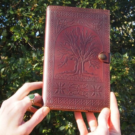 Couvre-livre en cuir, liseuse, protége cahier, agenda, arbre de vie
