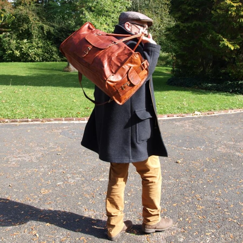 Brun - Sac de voyage vintage en cuir véritable pour homme, cuir de cheval  Elin, grand sac de week end initié