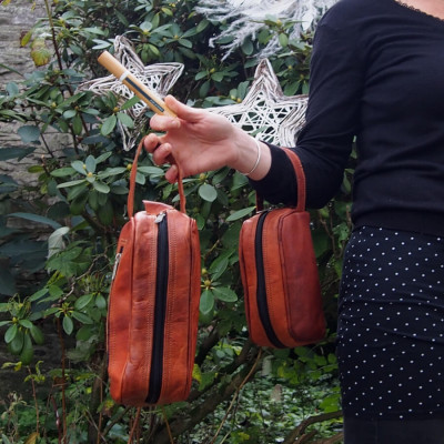 Trousse de toilette en cuir naturel - Vintage